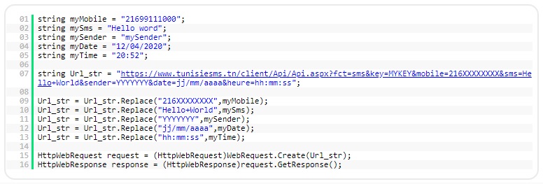 API SMS - Code C sharp