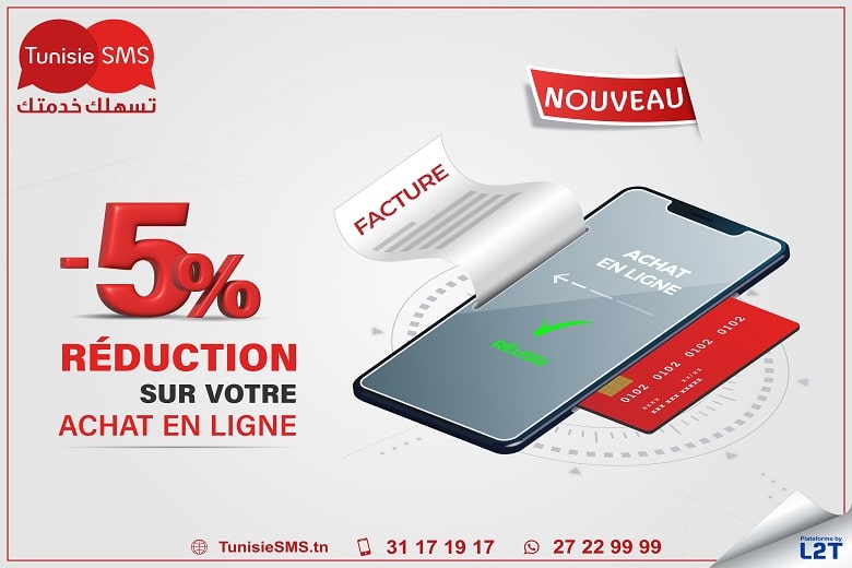 Simplifiez vos achats avec TunisieSMS : Paiement en ligne de vos Packs SMS avec Réduction de 5% !